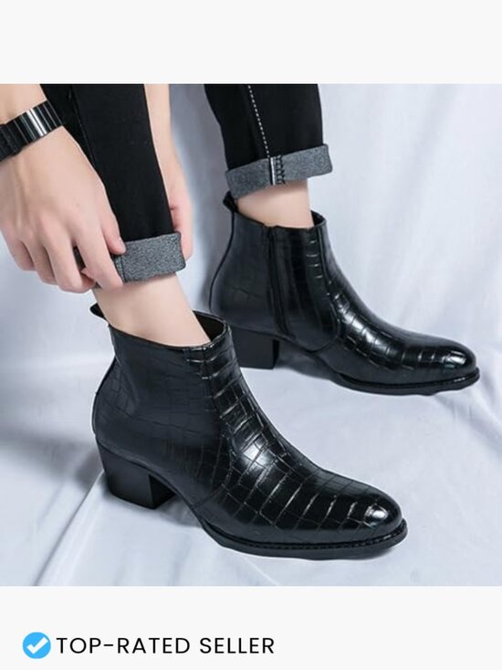 Men\'s Patent Leather Chelsea Boots Pointed Toe Side Zipper Retro Low Heel main image 6